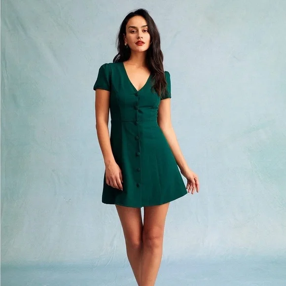 slim fit dress slacks Dark Green Bodycon Long Sleeves Short Work Dress with Ruffles